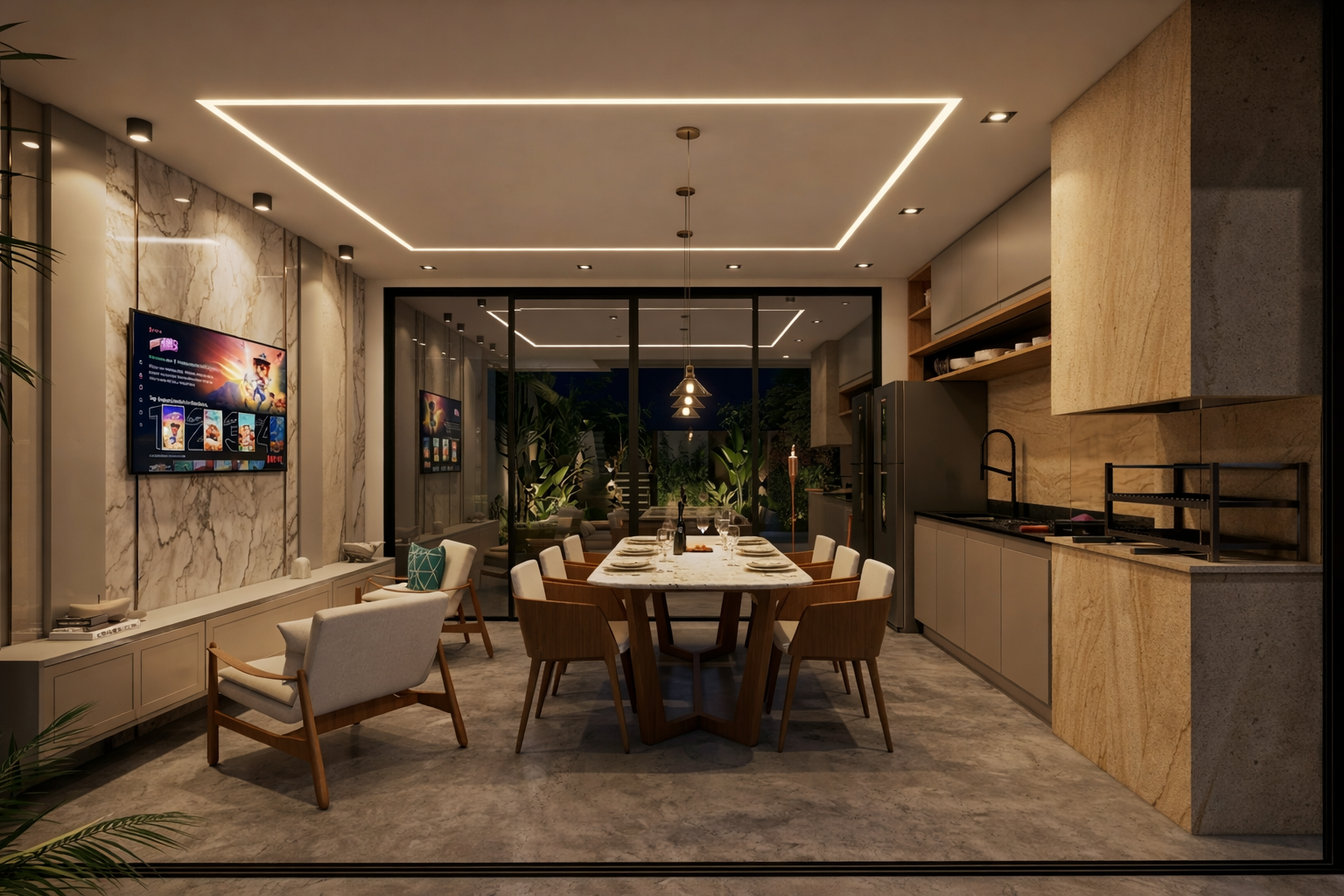 Área gourmet e estar — perspectiva do projeto