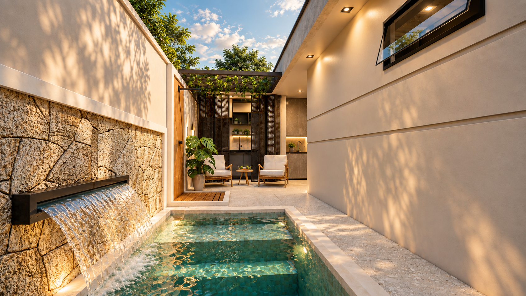 Piscina, vista inversa — perspectiva do projeto