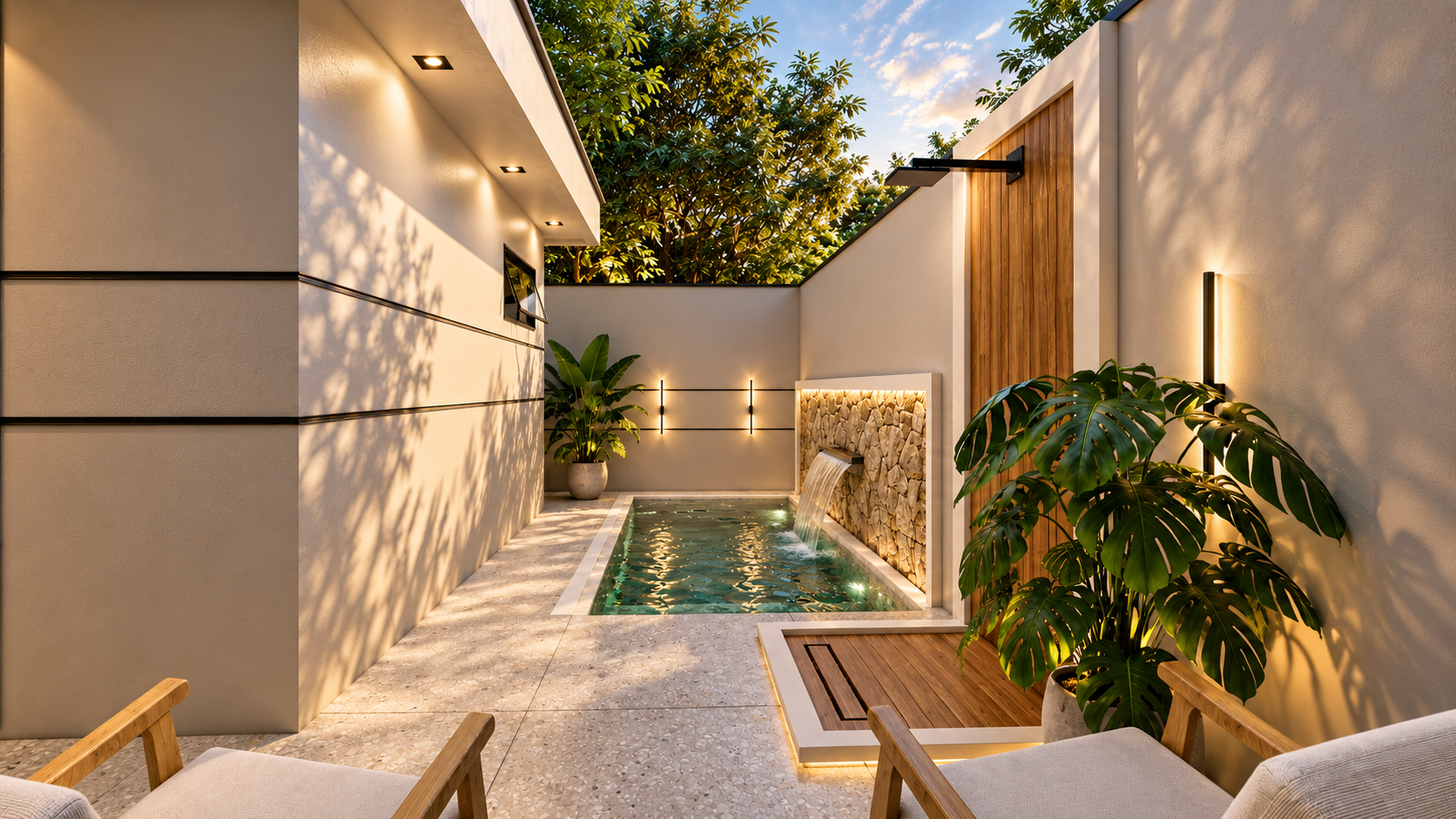 Piscina e área externa — perspectiva do projeto